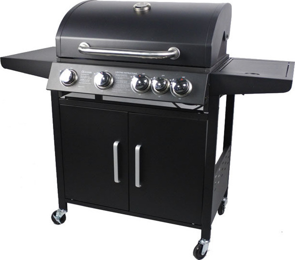 BBQ4100 Ψησταριά Υγραερίου Μαντεμένια Σχάρα με 4 Εστίες και Πλαϊνό Μάτι