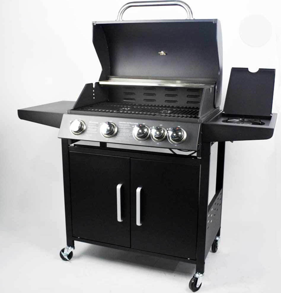 BBQ4100 Ψησταριά Υγραερίου Μαντεμένια Σχάρα με 4 Εστίες και Πλαϊνό Μάτι