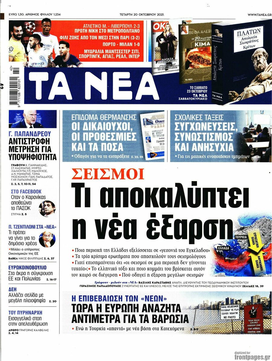 Τα πρωτοσέλιδα των εφημερίδων 20/10/2021