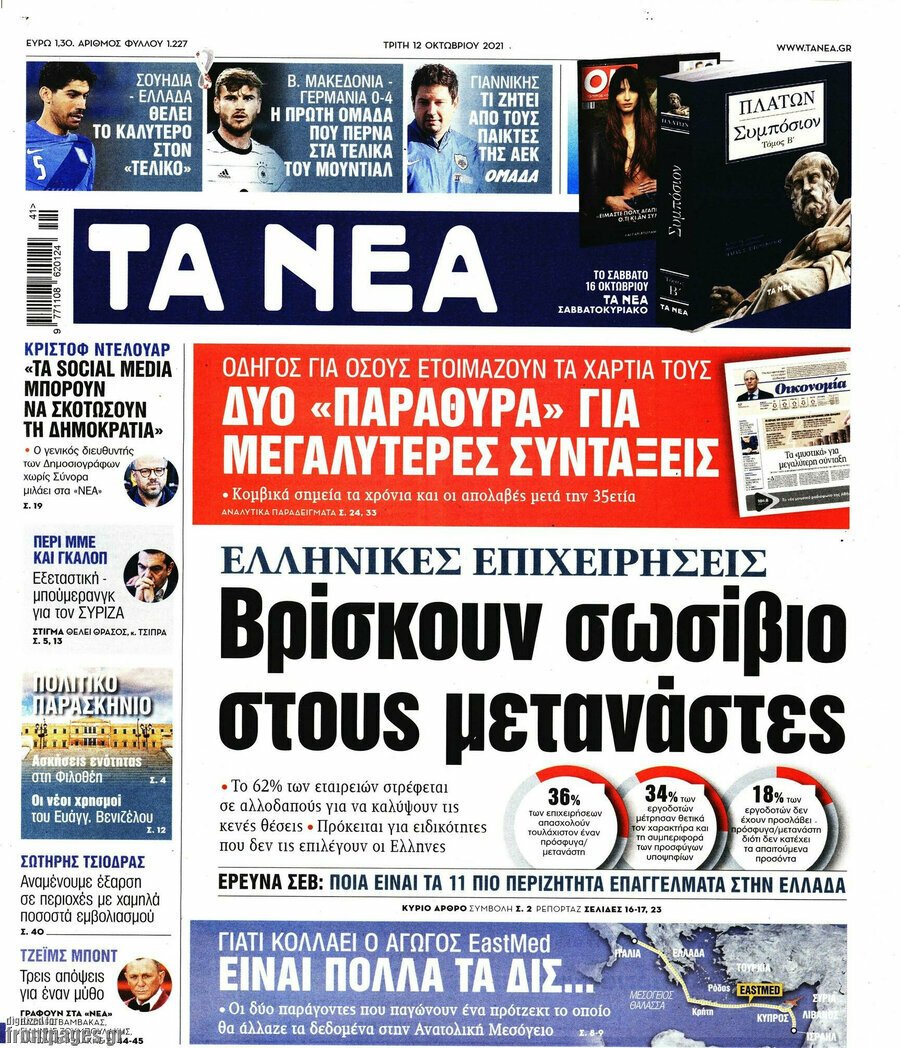 Τα πρωτοσέλιδα των εφημερίδων 12/10/2021